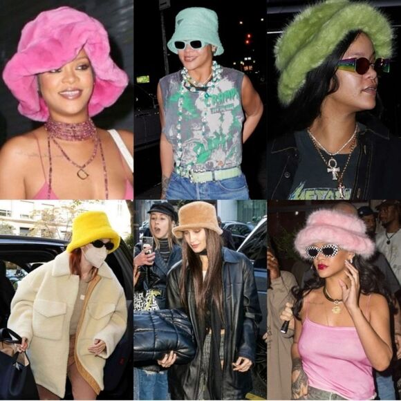 PINK Drawstring Bucket Hat FUZZY Wuzzy in Pink - Picture 1 of 8